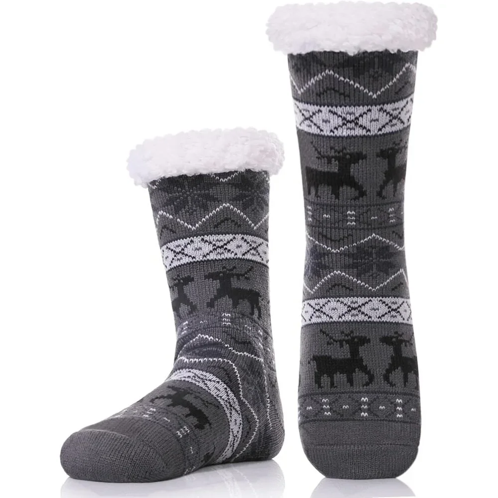 Mens Fuzzy Slipper Socks Warm Thick Heavy Thermal Fleece lined Fluffy Winter Non